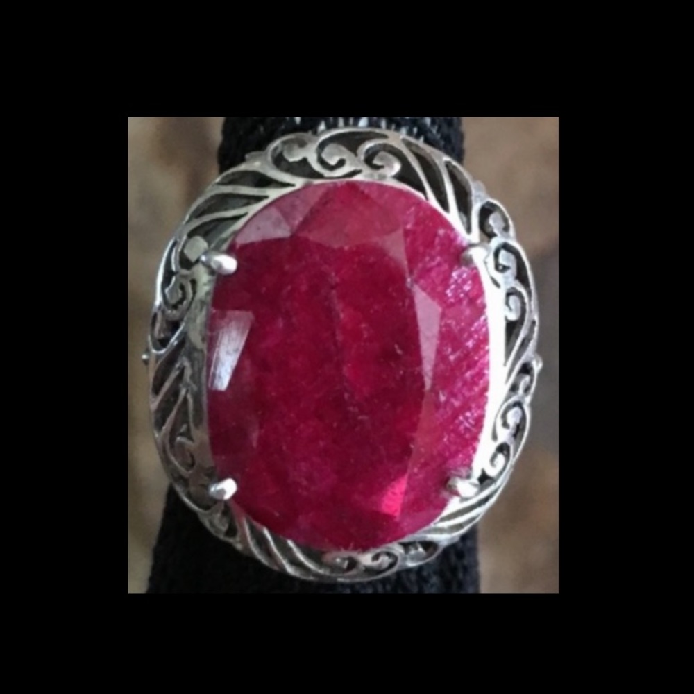 Large Natural Ruby-Sterling Silver Ring - image 4